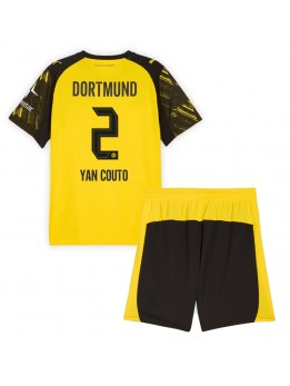 Billige Borussia Dortmund Yan Couto #2 Hjemmedraktsett Barn 2025-26 Kortermet (+ Korte bukser)